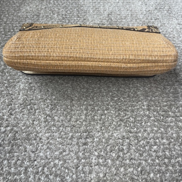 COACH CLUTCH Straw Python Leather Trim Tan Natural Brown Animal Print Wr… - Picture 6 of 14